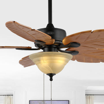 Poinciana 52" Coastal Bohemian Iron/Wood Palm Leaf LED Ceiling Fan with Pull Chain - JONATHAN Y
